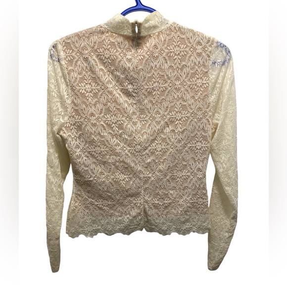 Wilfred Aritzia Adriane Lace Mock Neck Lined Blouse Size Medium Oak Nude VGUC - Picture 5 of 9